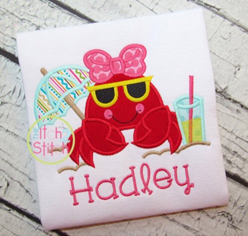Embroidered Girl Crab with Bow,cute shirt